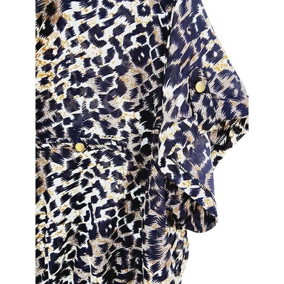 MPH Collection Womens Blouse Leopard Semi Sheer Cheetah Drawstring Plus 2X - Picture 3 of 6